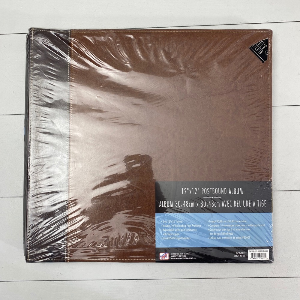 Westrim Crafts 12x12 Postbound Scrapbook Album Faux Leather Brown Vtg 2003